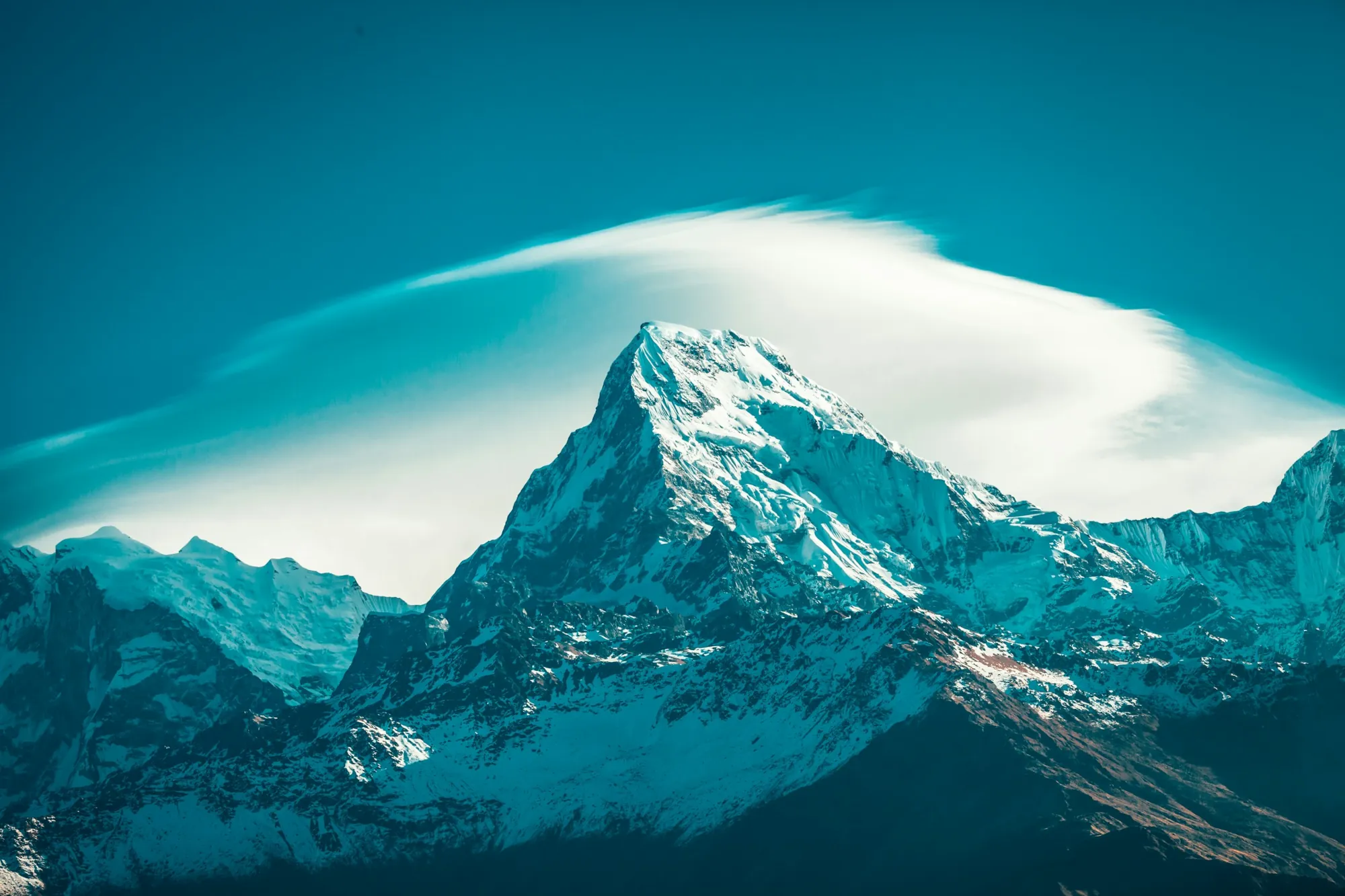 Golden hour over Himalayan high peaks, Nepal